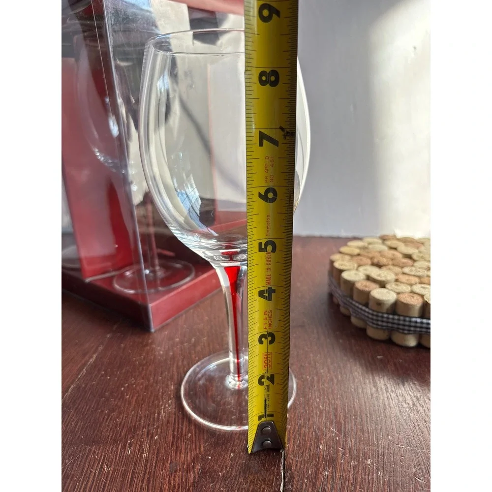 Home Classic Red Drop Wine Glasses Set of 4 Clear with Red Stem 18 oz 55432